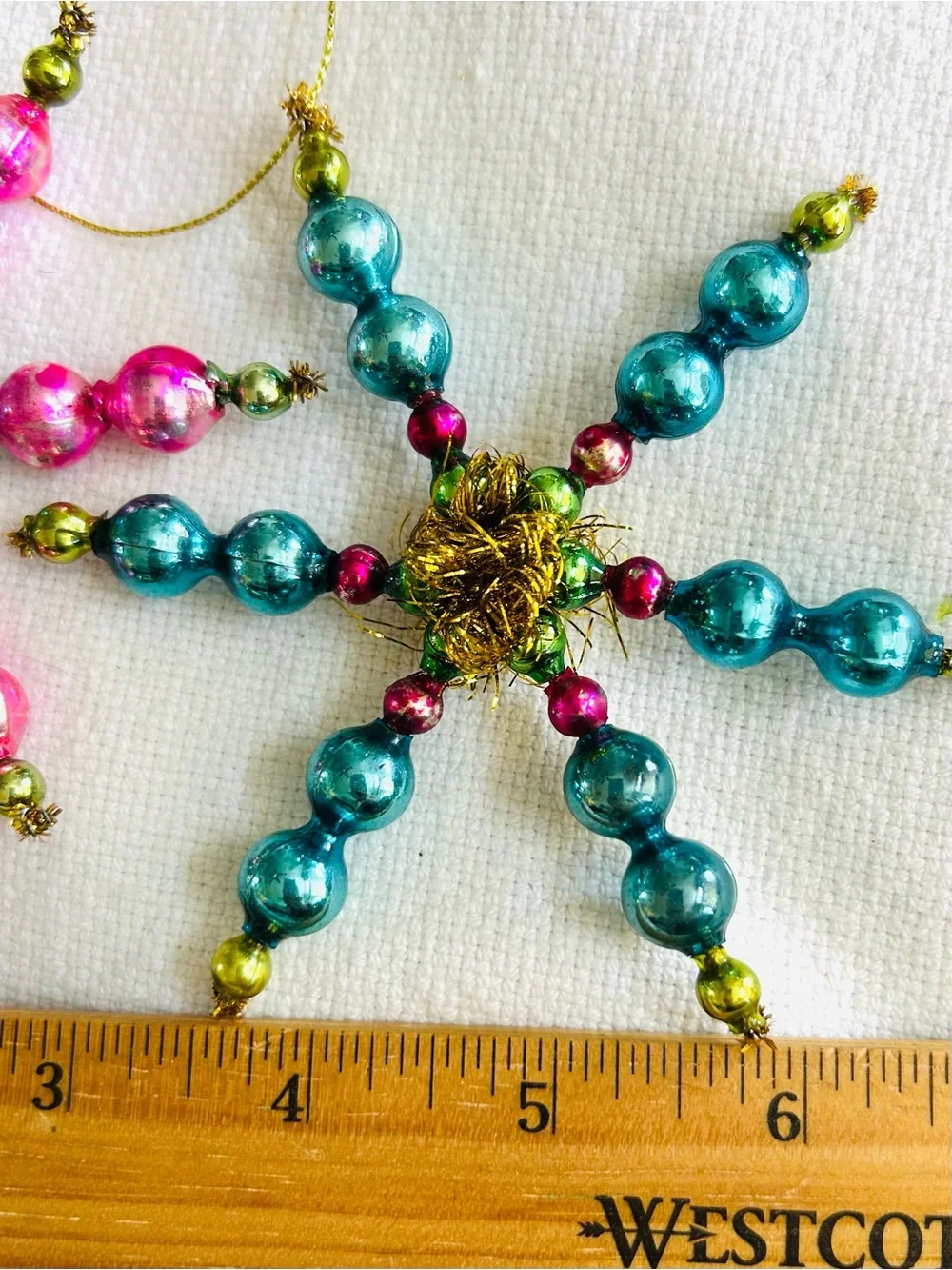 Vintage repurposed mercury, glass bead flowers holiday Christmas ornaments